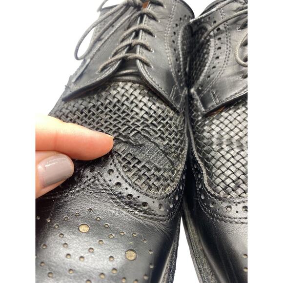 Allen Edmonds Boca Raton Black Woven Leather Dress Shoes Mens 11 Wingtip Derby - Picture 3 of 14
